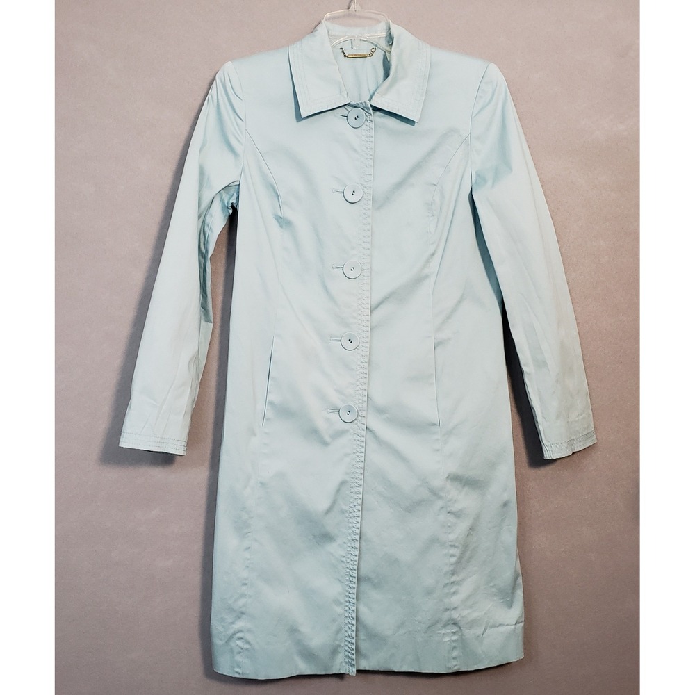 Sigrid Olsen S Trench Coat Blue Cotton Stretch Button Frt Pastelcore Spring VTG